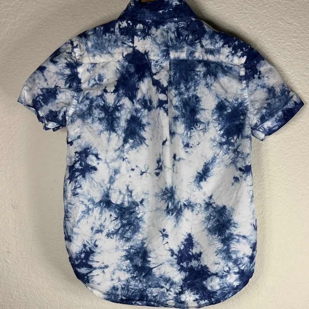 Ralph Lauren boys Navy and White Tie-Dye Button-Down Shirt‎